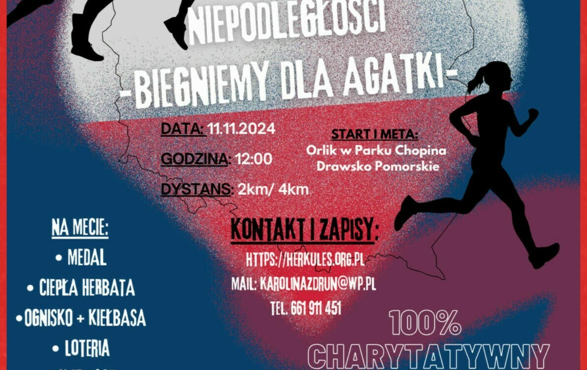 Zdjęcie do VIII DRAWSKI BIEG NIEPODLEGŁOŚCI - BIEGNIEMY DLA AGATKI 